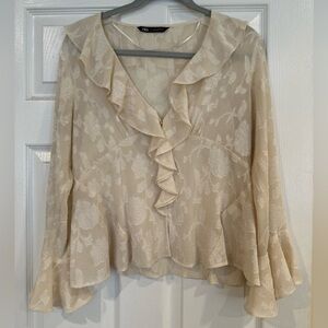 Zara Ruffled Jacquard Blouse